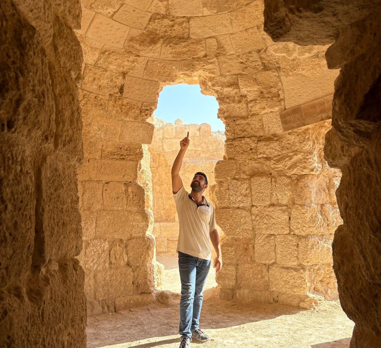 Light falling through the roof of a bell cave at Beit Guvrin