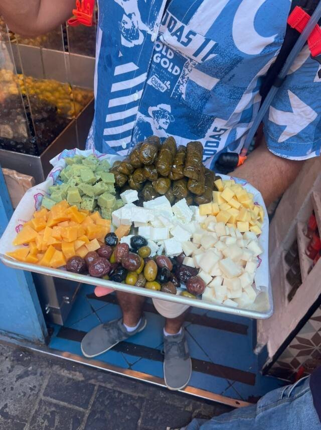 Market tastings laid out on a tray