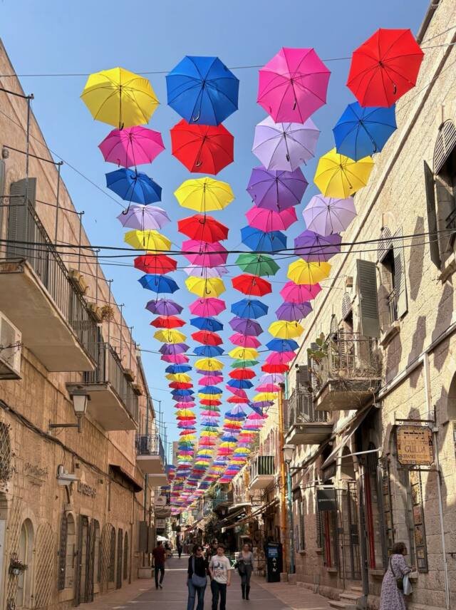 The umbrella-covered lane at Nahalat Shiva, Jerusalem
