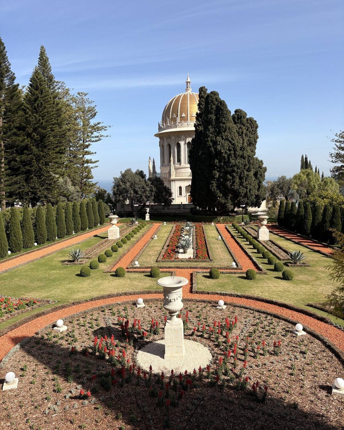 The Bahá’í Gardens in Haifa on a clear day