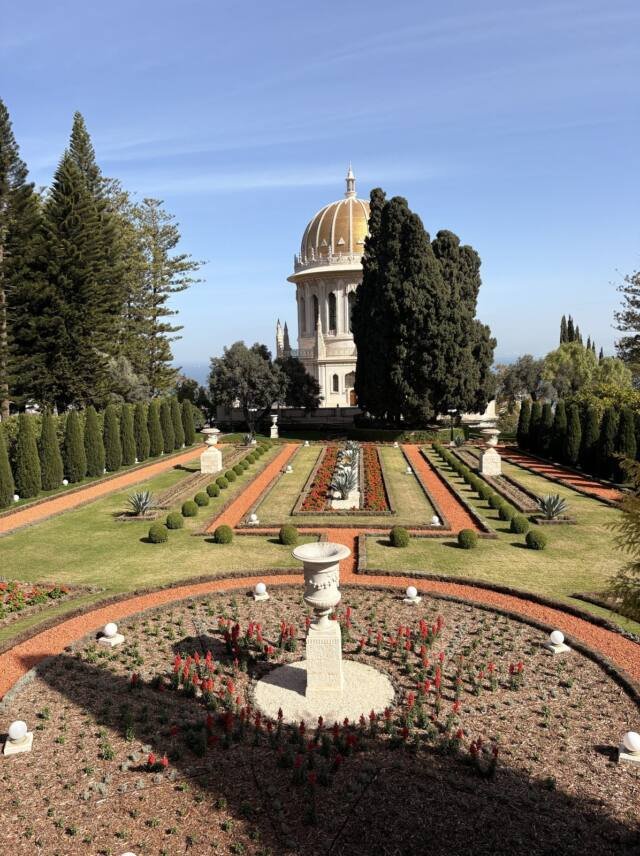 The Bahá’í Gardens in Haifa on a clear day
