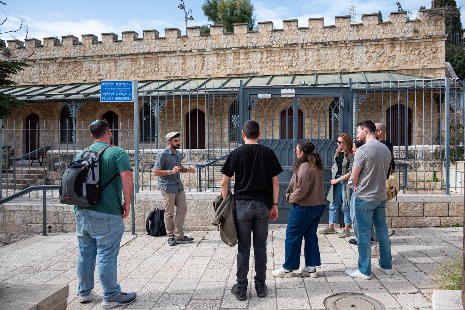 A tour group gathered by Mishkenot Sha'ananim
